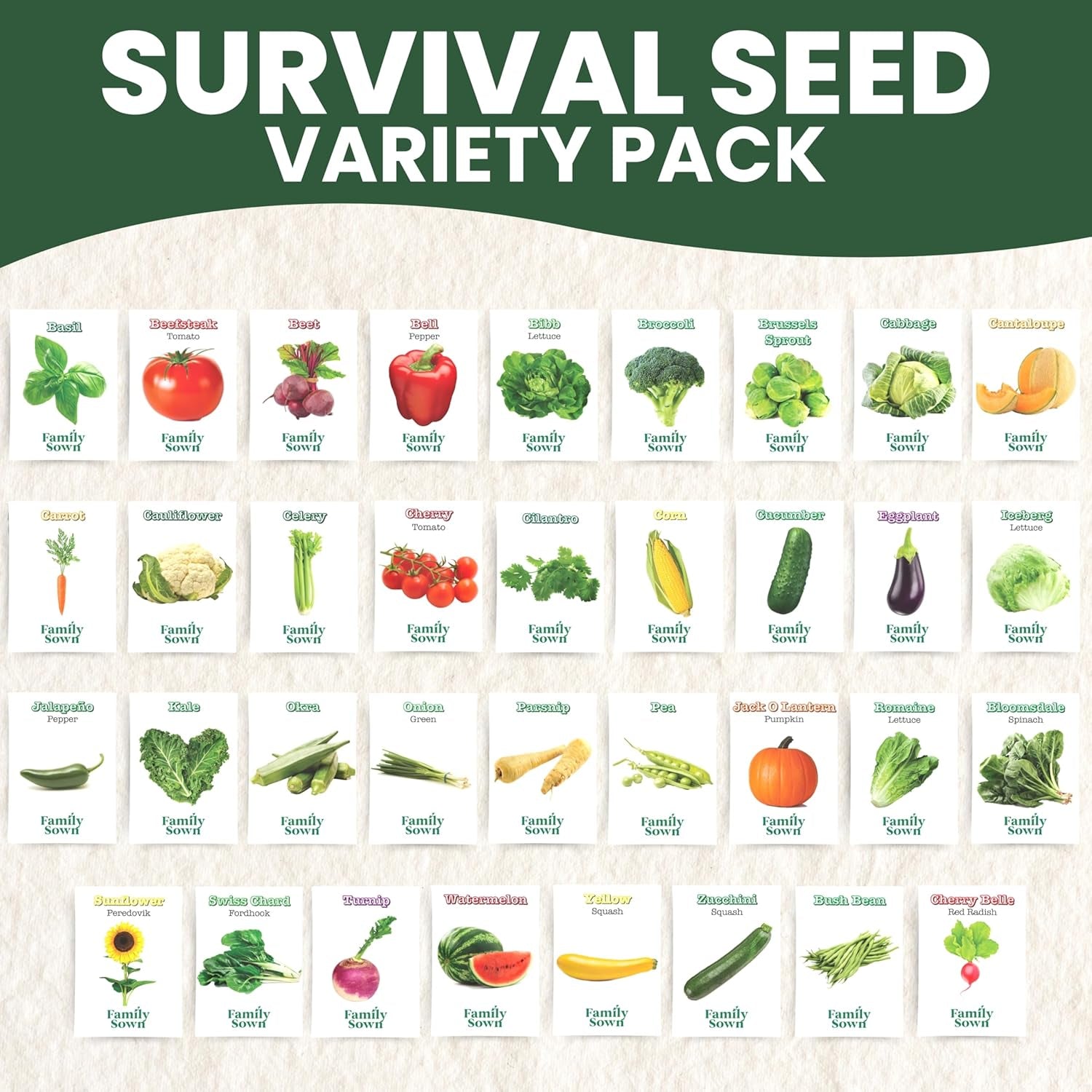 35 Vegetable Seed Packets | Survival Variety Pack | 2025 Season | Individually Packed Vegetables, Herbs and Fruits | Emergency Seed Vault for Doomsday Prepping | by