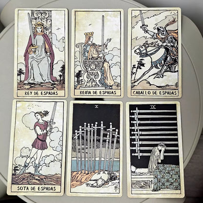 Vintage Tarot Deck Spanish Edition 10.3*6Cm 78 Pcs Tarot Cards Based on Rider Waite System Espanol