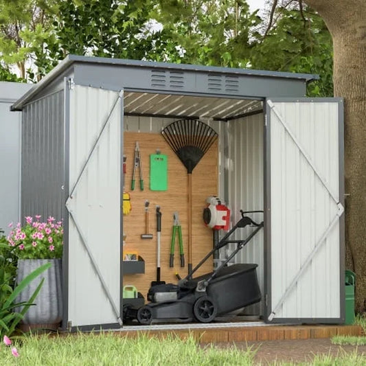 6X4 Ft Outdoor Metal Storage Shed, Galvanized Steel Tool Shed with Reinforced Floor & Lockable Door for Backyard, Lawn, Patio, Black
