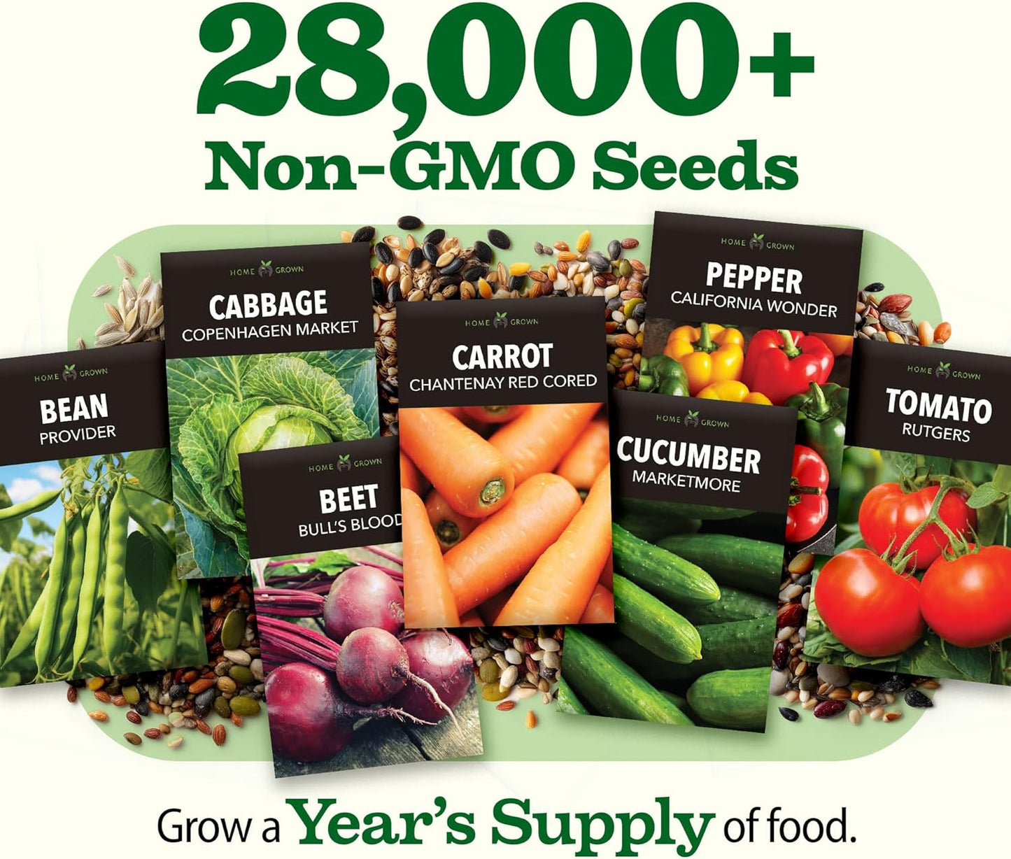 𝗨𝗦𝗔 𝗣𝗥𝗘𝗠𝗜𝗨𝗠 55 Vegetable Seeds Pack 28,000+ Non-Gmo Heirloom Seeds for Planting, Spring Fall Winter Garden Kit, Survival Seed Vault for Preppers & Gardeners, Gift for Men & Women