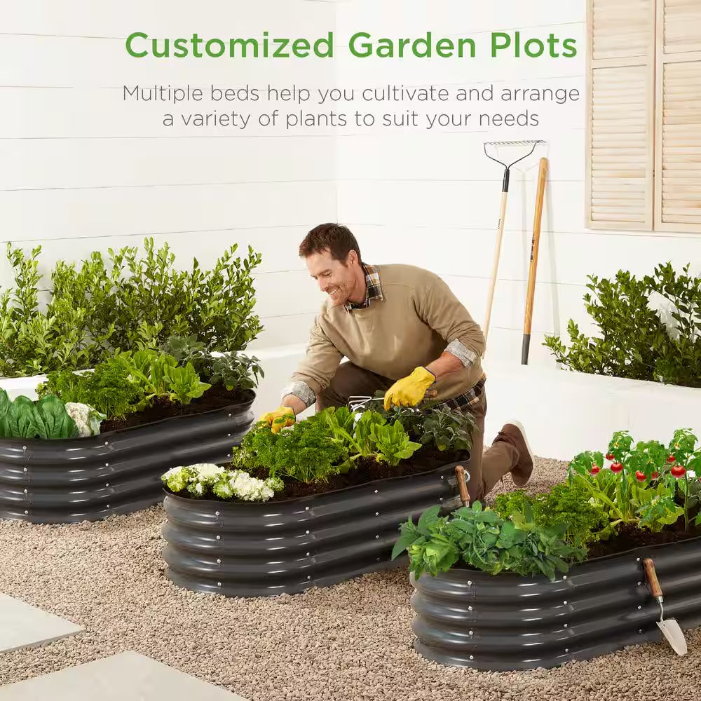 4 Ft. X 2 Ft. X 1 Ft. Dark Gray Oval Steel Raised Garden Bed, Planter Box for Vegetables, Flowers, Herbs