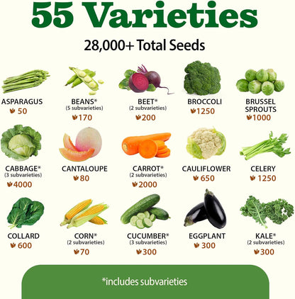 𝗨𝗦𝗔 𝗣𝗥𝗘𝗠𝗜𝗨𝗠 55 Vegetable Seeds Pack 28,000+ Non-Gmo Heirloom Seeds for Planting, Spring Fall Winter Garden Kit, Survival Seed Vault for Preppers & Gardeners, Gift for Men & Women