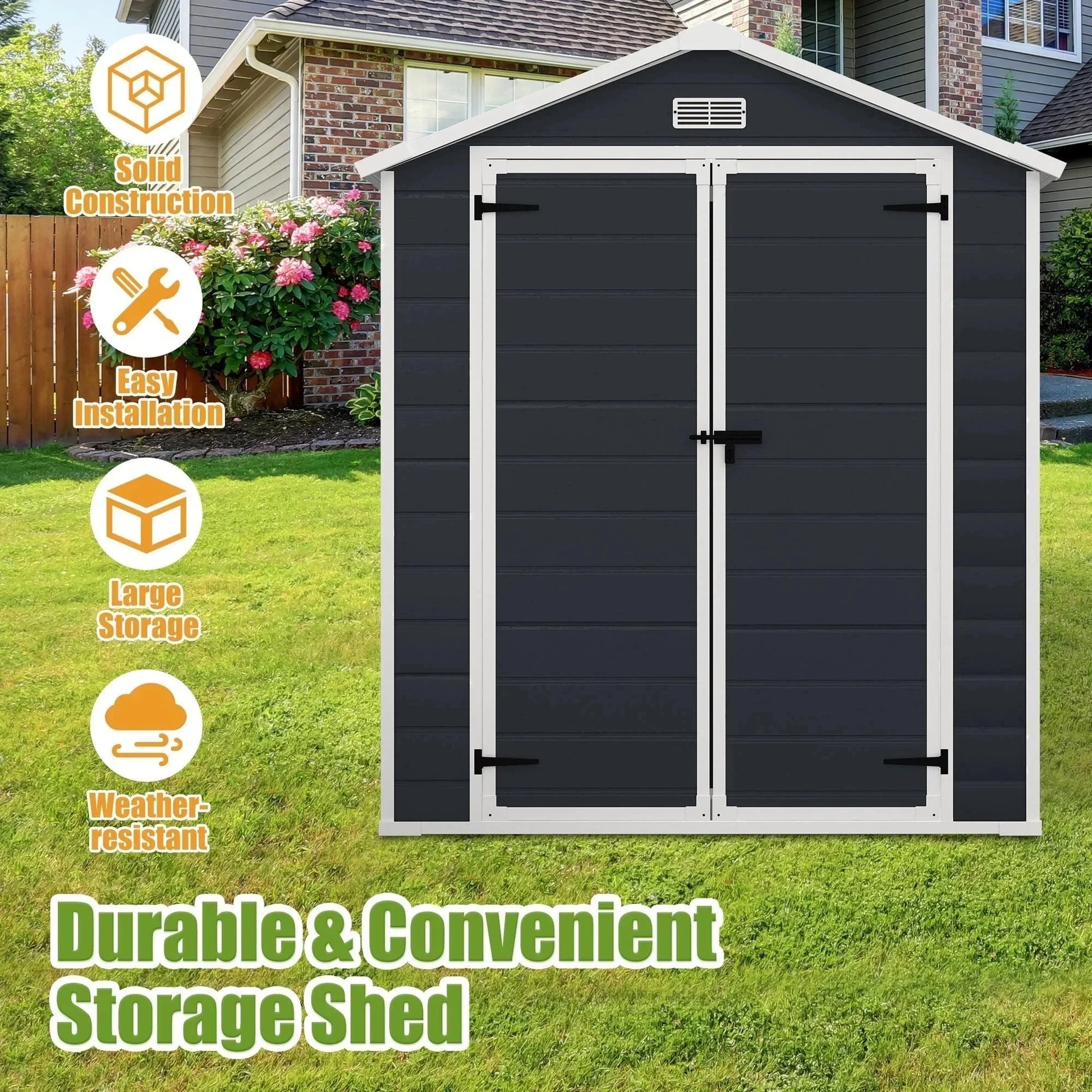 6X4 FT Resin Storage Shed,  Backyard Storage Sheds with Lockable Door, Garage Patio Garden Storage Shed, TE2770