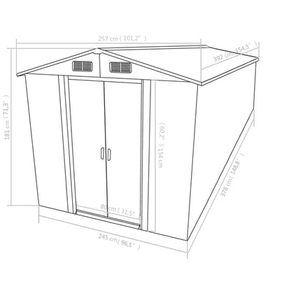 Garden Shed Gray Galvanized Steel 101.2 X 154.3 X 71.3 In