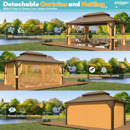 12'X16' Hardtop Gazebo with Galvanized Steel Double Roof & Aluminum Frame, Outdoor Gazebo