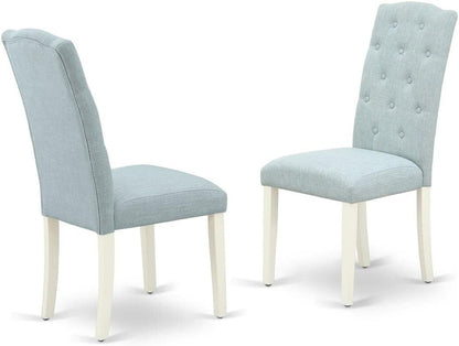 SHCE5-WHI-15 5 Piece Dining Room Furniture Set Includes a round Kitchen Table with Pedestal and 4 Baby Blue Linen Fabric Upholstered Chairs, 42X42 Inch, Linen White
