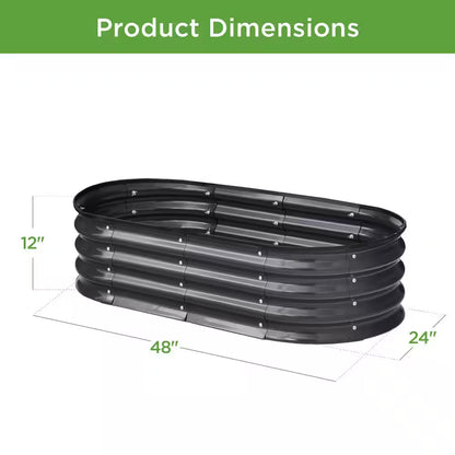 4 Ft. X 2 Ft. X 1 Ft. Dark Gray Oval Steel Raised Garden Bed, Planter Box for Vegetables, Flowers, Herbs
