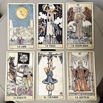 Vintage Tarot Deck Spanish Edition 10.3*6Cm 78 Pcs Tarot Cards Based on Rider Waite System Espanol