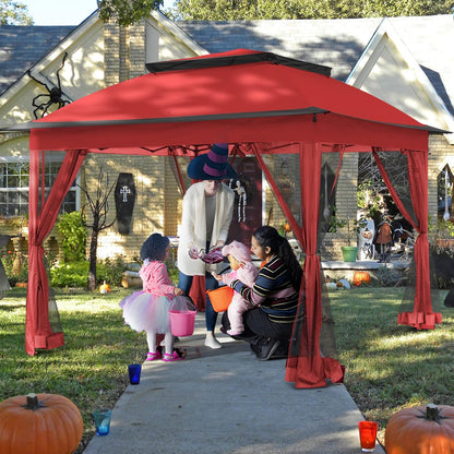 11'X11' Pop up Gazebo for Patios Gazebo Canopy Tent with Sidewalls Outdoor Gazebo with Mosquito Netting Pop up Canopy Shelter Wedding Tent (Red)