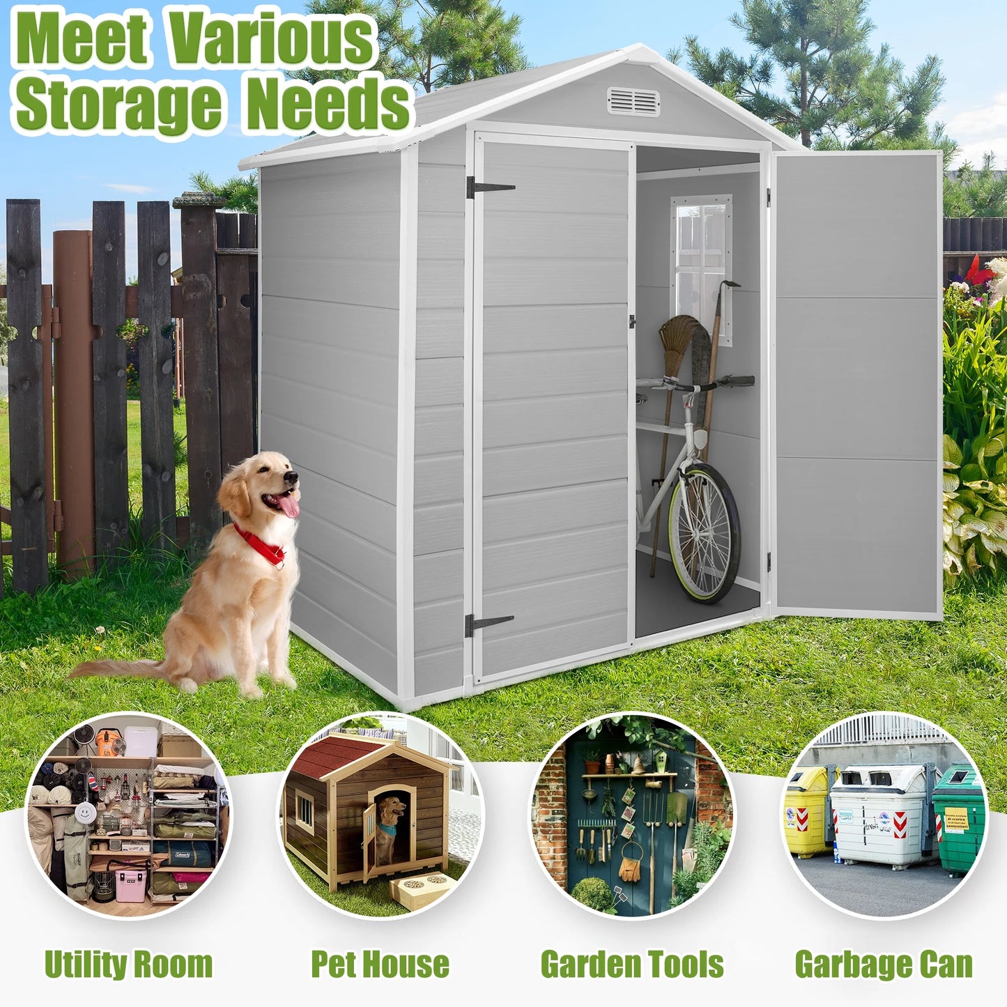 6X4 FT Resin Storage Shed,  Backyard Storage Sheds with Lockable Door, Garage Patio Garden Storage Shed, TE2770