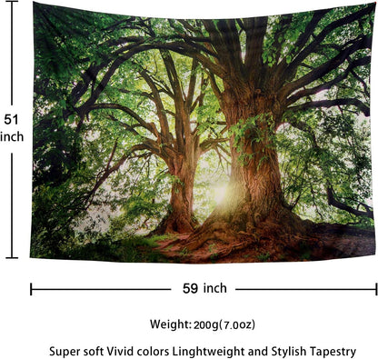 Dark Green Landscape Nature Tapestry Home Decor Large Wall Hanging Tree Tapestry Enchanted Forest Backdrop for Bedroom Living Room Indoor Outdoor Decoration (59''L X 51''W)