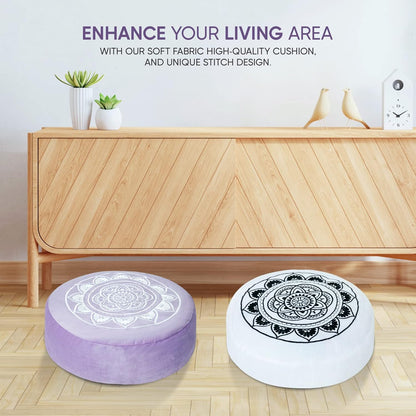 Meditation Cushion Meditation Pillow Seat round Buckwheat Artisan Cushions Casual Seating Studio Floor Cushion for Sitting on Floor or Meditation Chair for Kids & Adults(White)