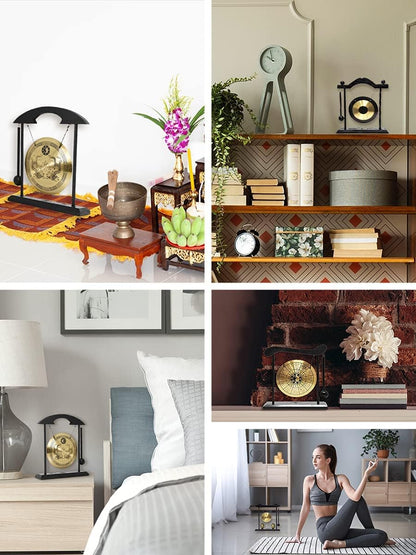 Chinese Gong - Mini Zen Art Brass Feng Shui Desktop Gong with Stand - Asian Bell for Home Decoration Chau