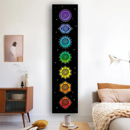 Rainbow Chakras Tapestry Buddhism Yoga Cosmic Energy Centers Meditation Tapestries Black Wall Hanging Bedroom Drom Home Decor