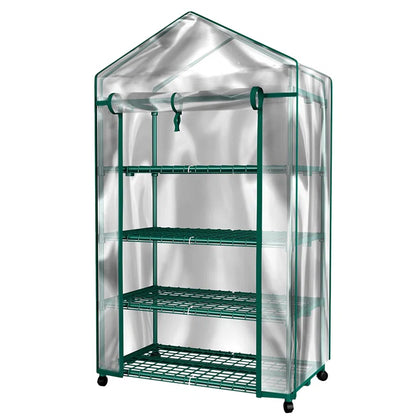 4 Tier Mini Greenhouse - Portable Greenhouse with Locking Wheels and PVC Cover for Indoor or Outdoor - 27 X 19 X 63-Inch Green House by