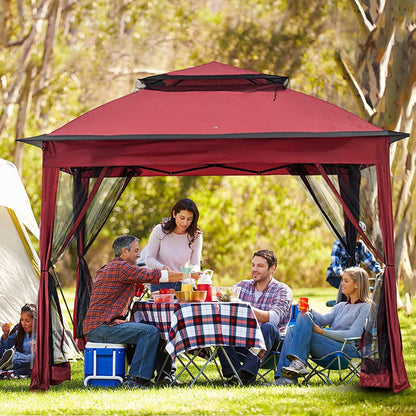 11'X11' Pop up Gazebo for Patios Gazebo Canopy Tent with Sidewalls Outdoor Gazebo with Mosquito Netting Pop up Canopy Shelter Wedding Tent (Red)