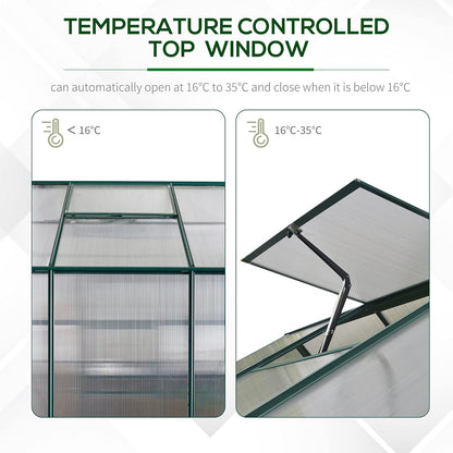 8' X 6' Greenhouse for Outdoors, Polycarbonate Greenhouse with Roof Vent and Rain Gutter, Aluminum Walk-In Green House for outside for Patio Backyard Garden, Green
