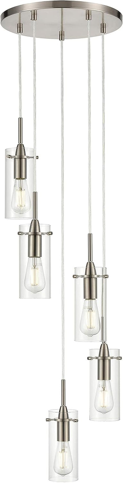 Effimero 5-Light Cluster Pendant Lights Stairwell Lighting Large Chandelier Brushed Nickel Modern Chandelier Light Fixture Foyer Chandeliers Entryway High Ceiling Staircase Lights