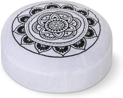 Meditation Cushion Meditation Pillow Seat round Buckwheat Artisan Cushions Casual Seating Studio Floor Cushion for Sitting on Floor or Meditation Chair for Kids & Adults(White)