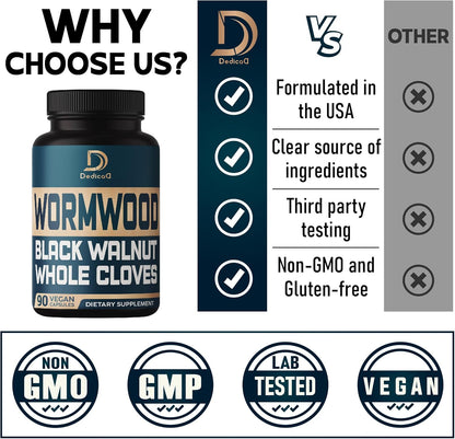 12In1 Wormwood Black Walnut Clove Capsules - Digestive, Immune, and Mood Support