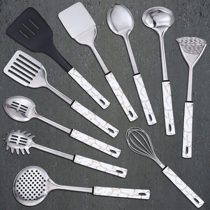 Stainless Steel Kitchen Utensil Set - 11 Cooking Utensils - Nonstick Kitchen Utensils Cookware Set White…