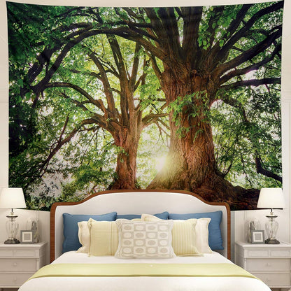 Dark Green Landscape Nature Tapestry Home Decor Large Wall Hanging Tree Tapestry Enchanted Forest Backdrop for Bedroom Living Room Indoor Outdoor Decoration (59''L X 51''W)