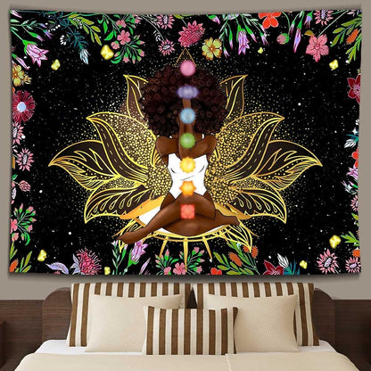 African Chakra Tapestry African American Woman Zen Meditation Tapestries 80X6...