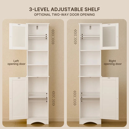 67.1 " Bathroom Storage Cabinet with Adjustable Shelves, Kitchen Pantry with Two-Way Doors for Bathroom and Kitchen, Freestanding - White