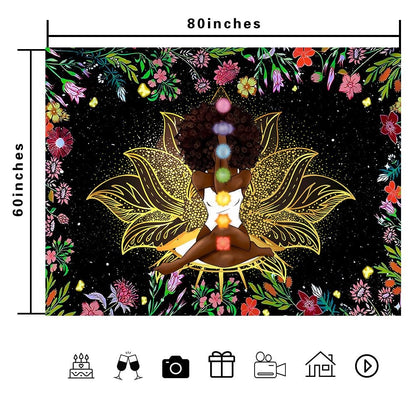 African Chakra Tapestry African American Woman Zen Meditation Tapestries 80X6...