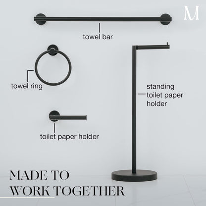 - 4 Piece Matte Black Bathroom Hardware Set - Towel Rack Set, Towel Holder & Wall Mounted Fixtures - Stainless Steel Matte Black Accessories